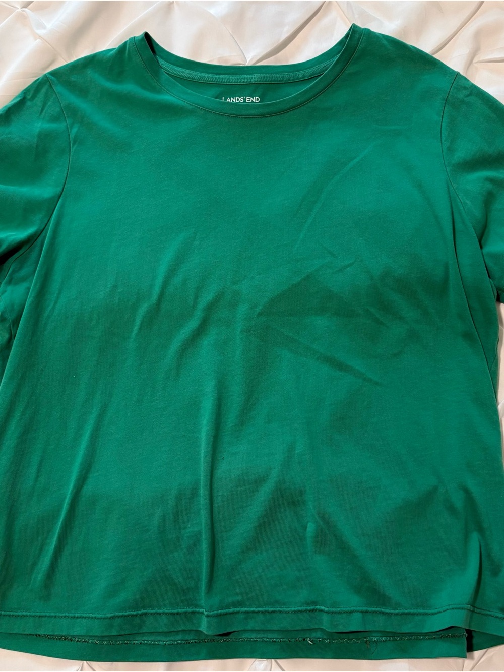 Lands' End Women’s Relaxed Fit Green Cotton Crew Neck T-Shirt, Size Medium